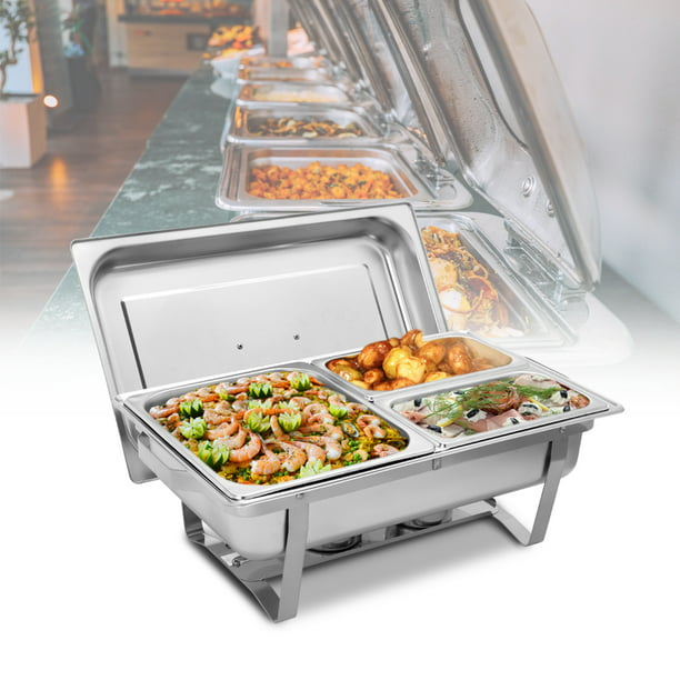 9L1 Durable Three Sets of Dishes 11/2 21/4 Stainless Steel Rectangular Buffet Stove Fashionable Stainless Steel Chafing Dishes for Buffet Picnic and Hotel 